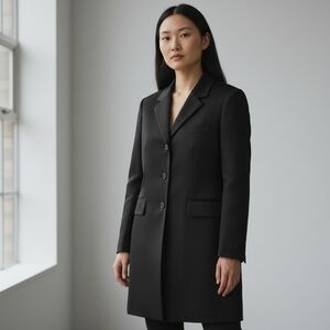 J. Peterman Company Wool Long Lined Blazer Jacket Black Womens Size 6 Button Up